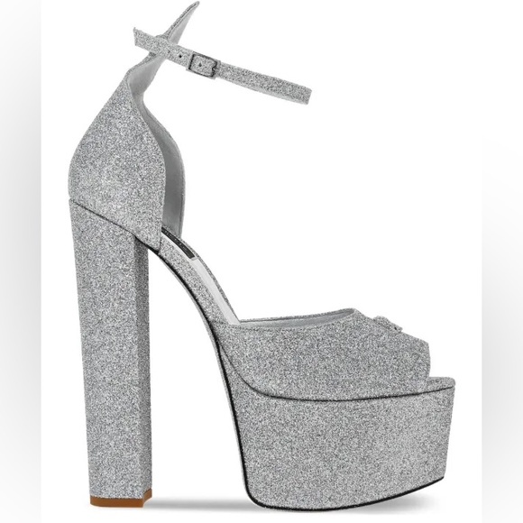 Philipp Plein Shoes - Philipp Plein Silver Glitter Platform Sandals